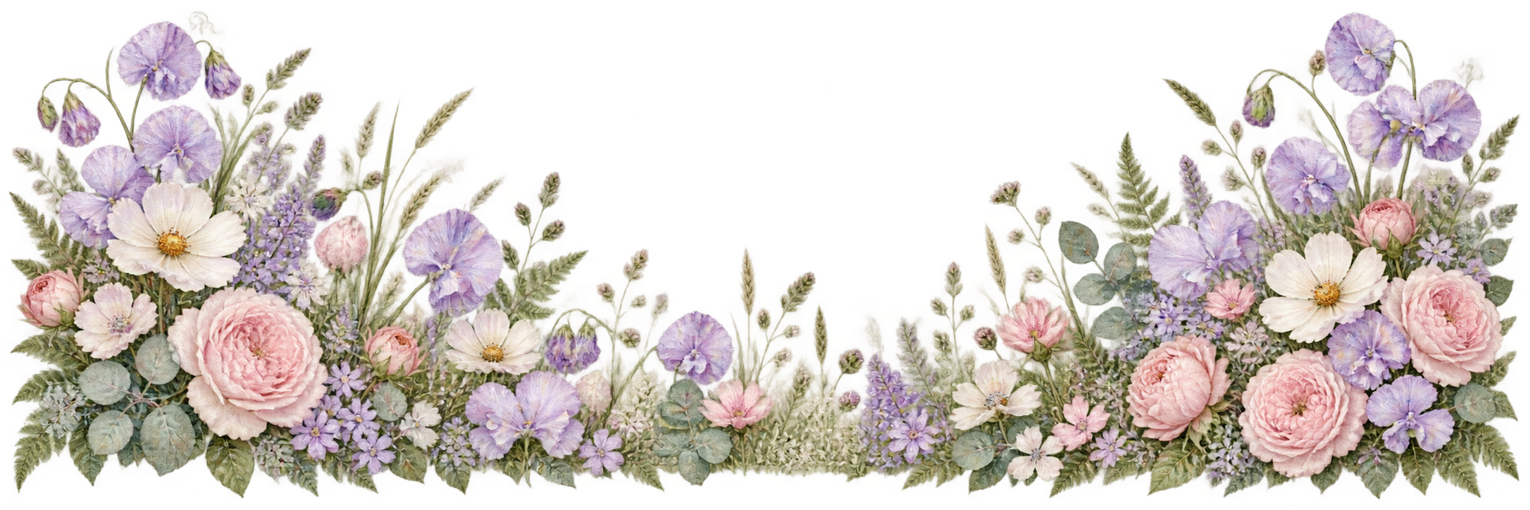 Watercolor garden wildflower meadow border